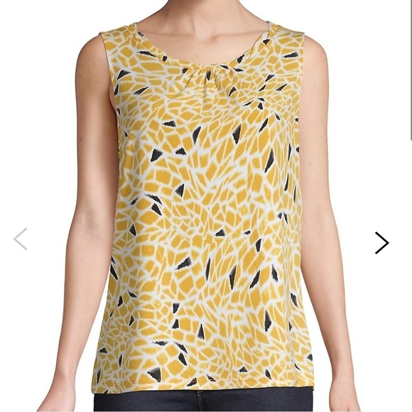 NWT Kasper suits twist neck shell top, yellow, black, small, spring - Picture 2 of 8